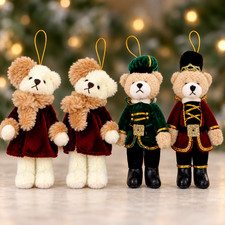 4 Teddy Bear Plush Christmas Ornaments Merry Minis 5.5