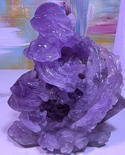 Purple Carved Crystal/Mineral Fish & Coral Decorative Display Sculpture, 5