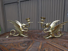PAIR bronze dragon candle holders picture
