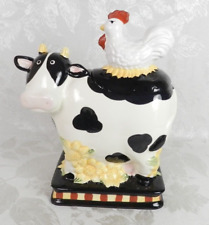 Vtg Ceramic Country Cow & Chicken Cookie Jar 10.5