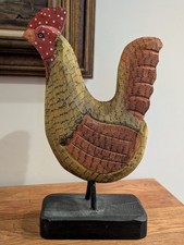 Vintage Hand Carved Wood Rooster Primitive Folk Art Farmhouse Chicken Decor 16in picture