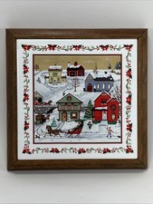 VTG Russ Christmas Village Ceramic Tile Wall Trivet Folk Rustic Cottagecore picture