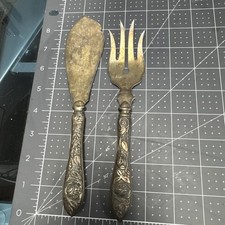 Vtg Nils Johan ALP Silverplate Sweden Fish Serving Set Fork & Spatula Roses picture