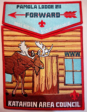 BOY SCOUT BSA KATAHDIN AREA OA PAMOLA 211 2023 JAMBOREE 2-PATCH MOOSE 150 MADE picture