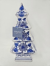 Mikasa Blue & White Ceramic Daisy Chinoiserie Christmas Tree Figurine 12”, NWT picture