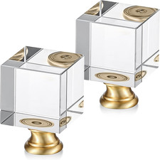 2 Pieces Cube Crystal Lamp Finial, Clear Square, Clear, Gold picture
