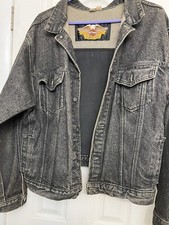 VTG HARLEY DAVIDSON BLACK DENIM AND LEATHER JACKET 90th Anniversary 1903-1993 Lg picture