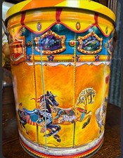 Vintage 80s Mari Pritchard Collectors Carousel Tin Bertels Can Circus Carnival picture