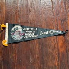 VTG 1960s Monticello Felt Pennant Black Thomas Jefferson Charlottesville VA picture