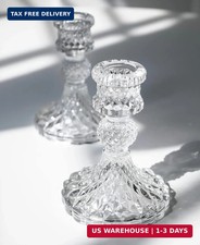 Set of 2 Clear Glass Taper Candle Holders Crystal Candlestick Centerpiece picture