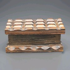 Vintage Hand Carved Wooden Keepsake Trinket Box Hinged Lid Rustic Folk Art picture