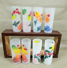 VTG Set of 8 FEDERAL GLASS Frosted Fruit Motif Drinking Glasses w/Original Box picture