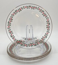 Arby’s Christmas 1980’s ARCOROC Red Ribbon Holly Glass 4 Salad Lunch Plates picture