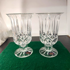 Pair Vintage DePlomb 24% Lead Crystal Pedestal Vases Made in USA 8