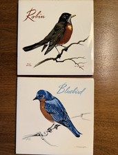Set Of 2 Screencraft Hanging Tiles Vintage Bluebird And Robin Robert Brooks picture