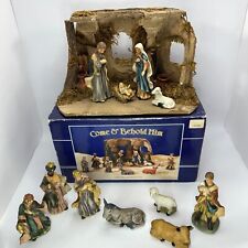 VTG Nativity Porcelain Figures With Stable Come & Behold Him Coyne's & Co picture