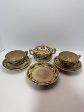 Antique Japanese Kyoto Satsuma Lusterware Tea Set-signed by Gyōzan 曉山 picture