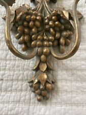 Mid Century Hollywood Regency Wall Sconce Double Candle Holder Grapes Bow Vtg picture