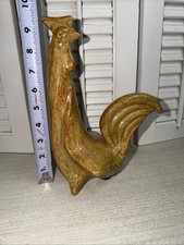 Vintage Chicken Rooster Figurine Chinese Yellow Glazed Pottery 9.5” Tall picture