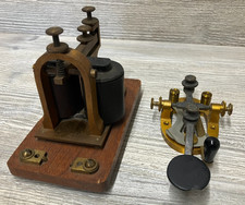 Vintage J.H. Bunnell Telegraph Sounder w/ Wood Base & Key - Untested Broken Knob picture