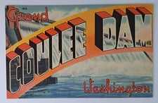 Grand Coulee Dam Washington~Large Letter Linen~Vintage Postcard picture