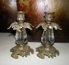 Vintage L&L WMC Brass & Glass Taper Candle Holder Lot of 2 1973 #9320 GUC READ picture