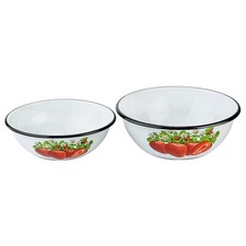 Novomoskovsk Strawberry Enamel Bowl Set of 2 Mixing Bowl Set - 2.7 qt, 4.2 qt picture