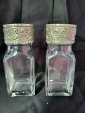 1997 Seagull Pewter Square  Glass  Salt & Pepper Shakers Handcrafted Nova Scotia picture