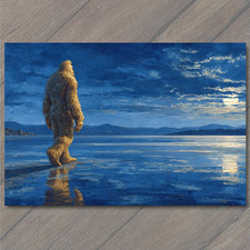 POSTCARD Bigfoot Lake Moonlight Walk Blue Night Scenic Mythic Solitude picture