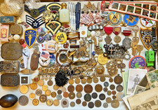 Vintage Junk Drawer Lot Jewelry Masonic Parts Military Collectables Coin Token Z picture