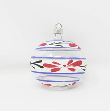 Vintage Striped Hand Painted Unsilvered Hand Blown Glass Ornament ~ 2-1/2