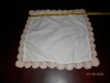 4 VINTAGE HANDCRAFTED SQUARE PLACEMATS BEIGE CROCHET AROUND WHITE 12X12 picture