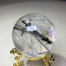 158g Natural Black Rutilated Quartz Sphere Crystal Energy Ball Reiki Decor Gift picture