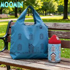 MOOMIN Eco Bag House Pouch Set Foldable Shopping Tote Reusable Teal Blue Japan picture