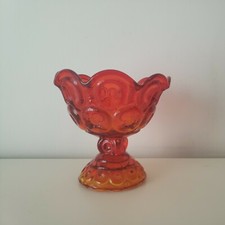 EUC Vintage Red Amberina L. E. Smith Glass Compote Candy Key Trinket Dish MCM  picture