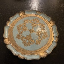 Vintage Florentine Gold & Turquoise Tray / Plate Italy 11.25” picture