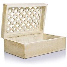 Wood Keepsake Box with Hinged Lid in Trellis Design - Decorative Wooden Box Used picture