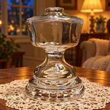 Heavy Clear Glass Oil Lamp Base – 8½” Tall. G13 picture