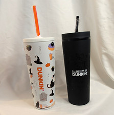 Salem Runs On Dunkin' Donuts Spooky Halloween Tumblers w/ Straws 2pk Lot Auth. picture