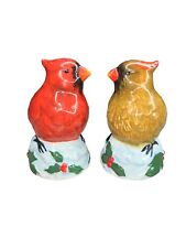 Set of Salt & Pepper Shakers Two Birds Winter Holly Snow picture