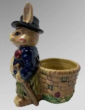 Vintage Bunny Rabbit Planter Pot Figurine Wearing Suit Top Hat Ceramic Spring picture