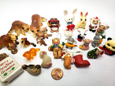 Lot Vintage Miniature Animals Figurines Plastic Porcelain, Raccoon Mice Rabbits picture