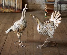 Rustic Metal Turkeys Distressed Antique White Farmhouse Thanksgiving ~ Set Of 2 picture