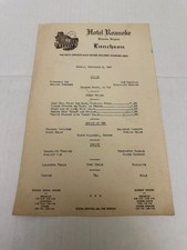 Vintage 1947 Hotel Roanoke Luncheon Restaurant Menu Roanoke Virginia picture