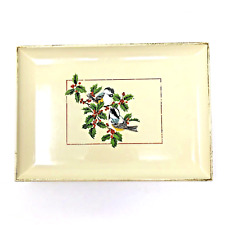 VTG Otagiri Christmas Lacquerware Tray Sparrow Holly Holiday Trinket Dish picture