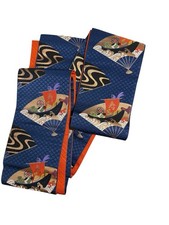 HANHABA OBI Japanese Silk Hakata Ori Fan Reversible Solid picture