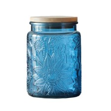 ANSQU Blue Glass Jar, 23.7 FL OZ Vintage Glass Jar with Airtight Lid, Candy  picture