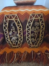 PAIR Vintage 1977 Asian FLORAL Branches BAMBOO-Look Wall ART Hangings by DART picture
