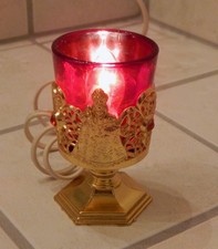 Vintage Autom Catholic Devotional Electric Lamp Red Glass & Brass 4