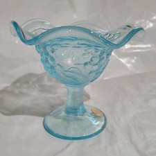 Vintage Imperial Glass Ice Blue Iridescent Grape Compote W/ Original Sticker  picture